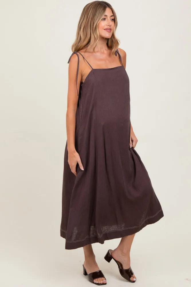 Brown Shoulder Tie Maternity Midi Dress sold by Pinkblush product image thumbnail 3