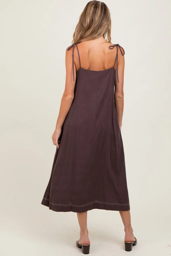 Brown Shoulder Tie Maternity Midi Dress sold by Pinkblush product image thumbnail 4