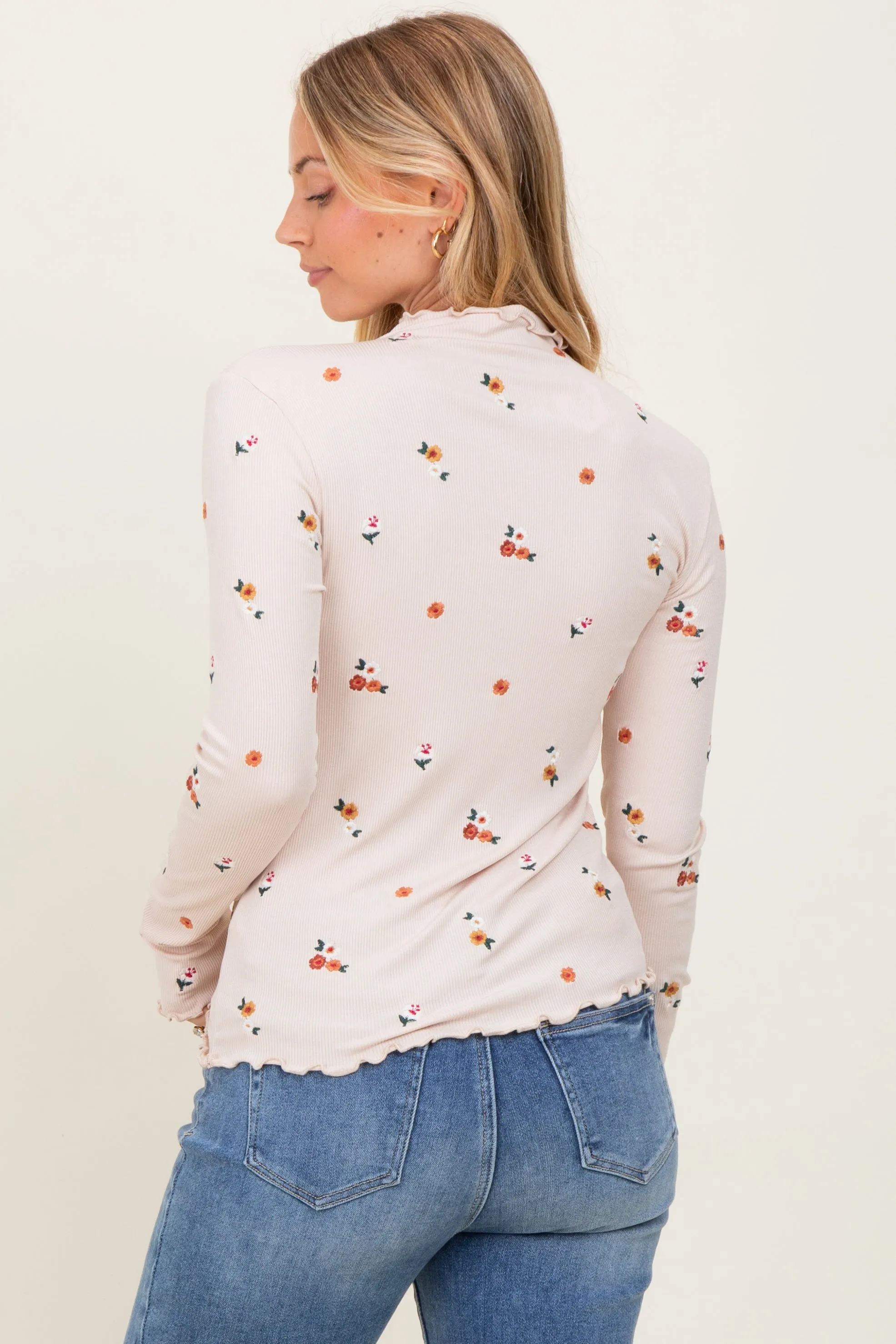 Ecru Knit Embroidered Floral Ruffle Hem Top sold by Pinkblush product image thumbnail 3