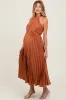 Mocha Pleated Maternity Halter Dress sold by Pinkblush