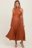 Mocha Pleated Maternity Halter Dress sold by Pinkblush
