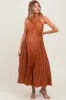 Mocha Pleated Maternity Halter Dress sold by Pinkblush