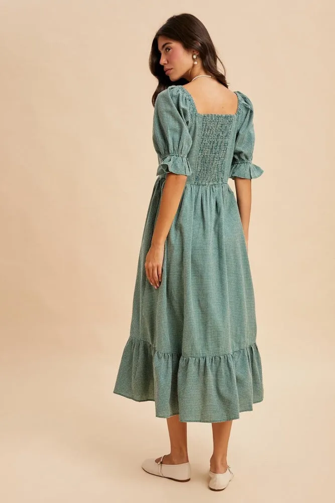 Teal Gingham Square Neck Midi Dress sold by Pinkblush product image thumbnail 4