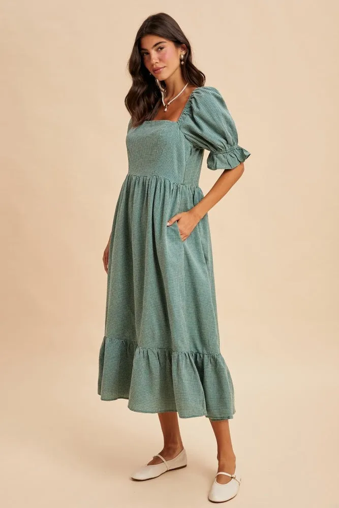 Teal Gingham Square Neck Midi Dress sold by Pinkblush product image thumbnail 3