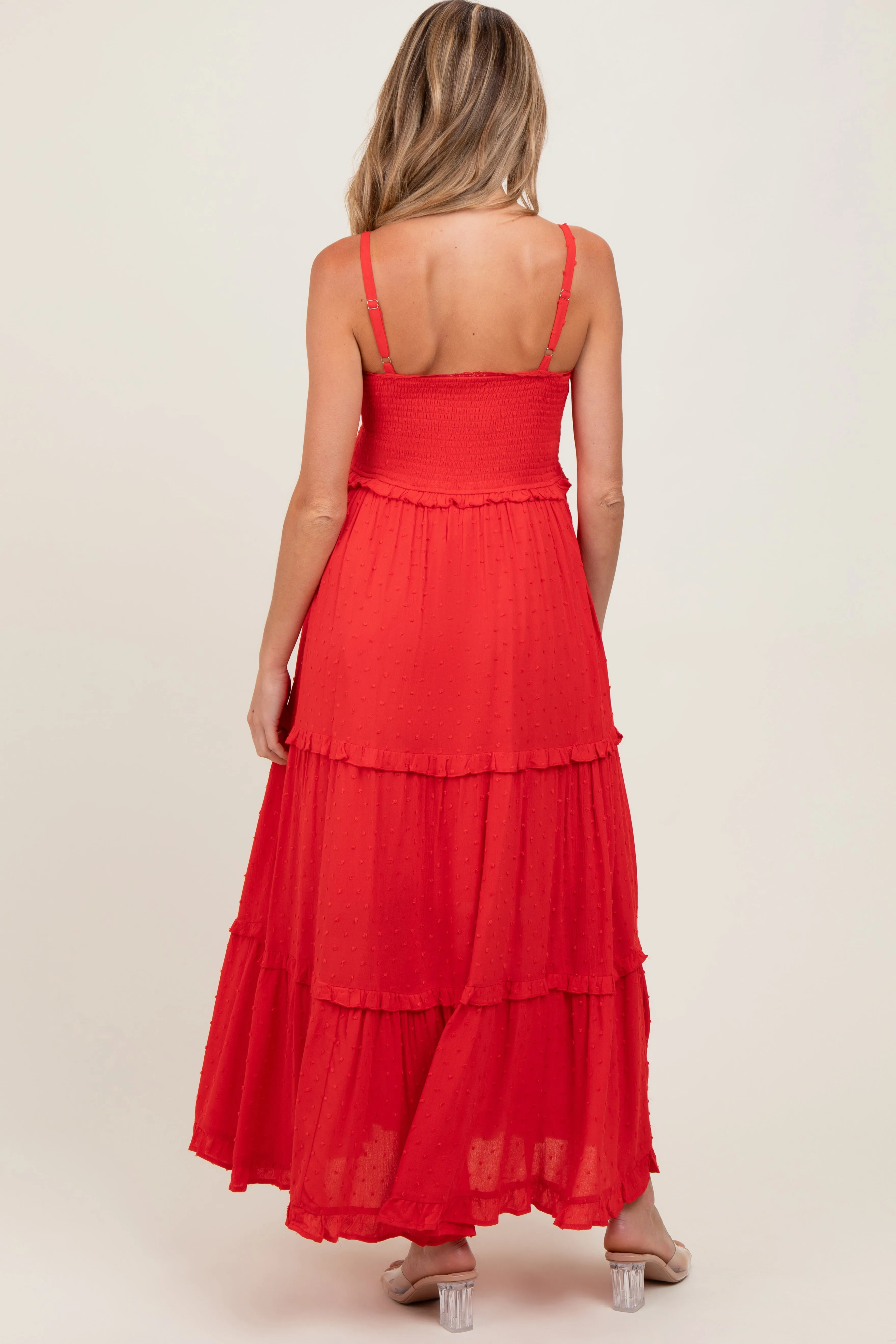 Red Swiss Dot Smocked Sleeveless Maternity Maxi Dress sold by Pinkblush product image thumbnail 4