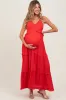 Red Swiss Dot Smocked Sleeveless Maternity Maxi Dress sold by Pinkblush