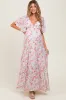 Coral Floral V-Neck Flowy Tiered Maternity Maxi Dress sold by Pinkblush