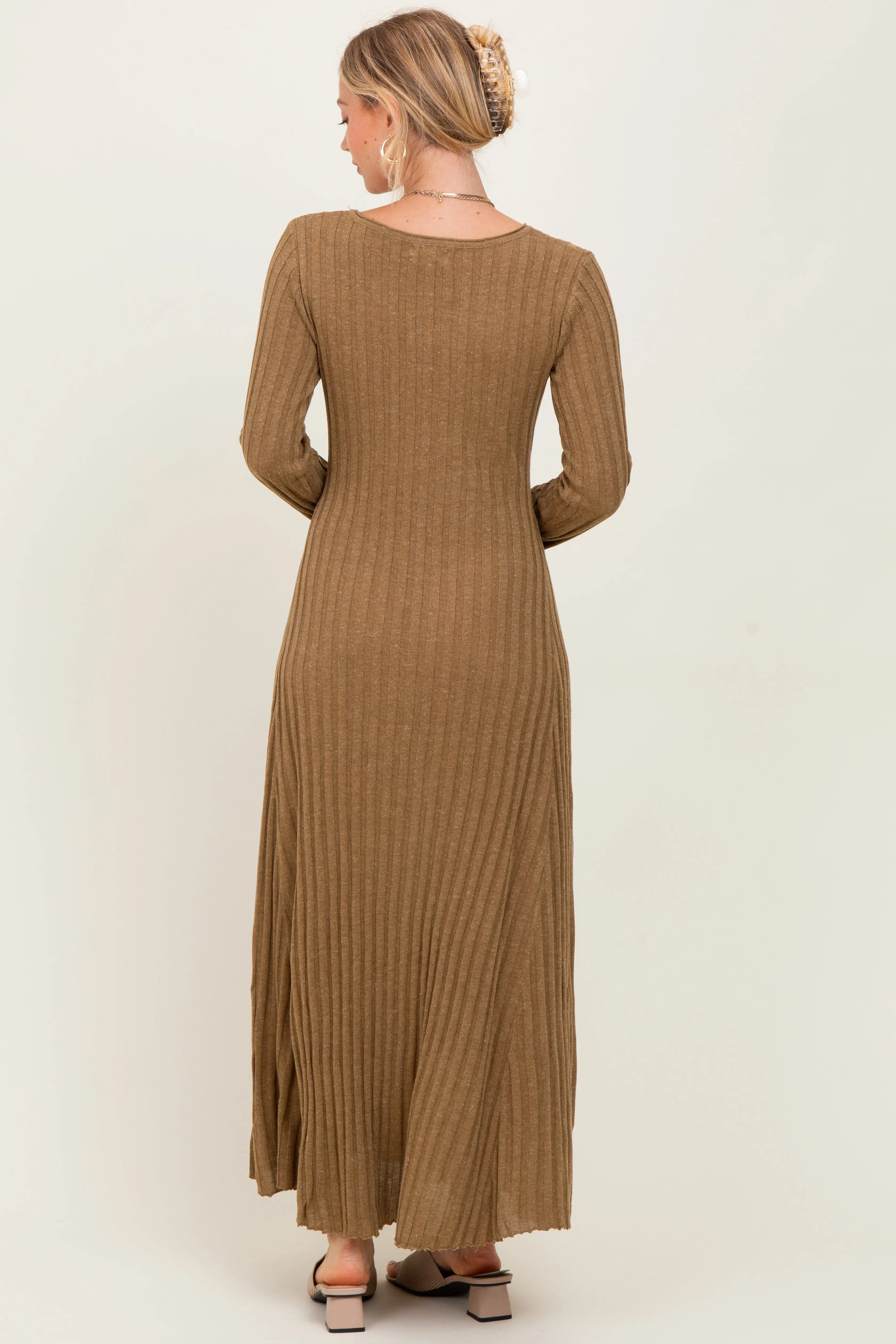 Mocha Ribbed Long Sleeve Maxi Dress sold by Pinkblush product image thumbnail 4