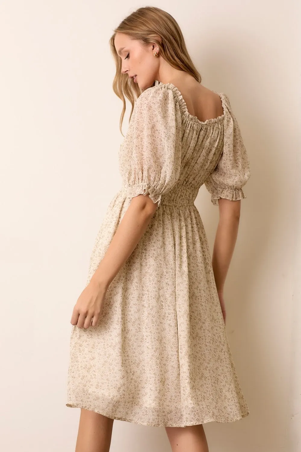 Cream Floral Square Neck Ruffle Accent Midi Dress sold by Pinkblush product image thumbnail 2