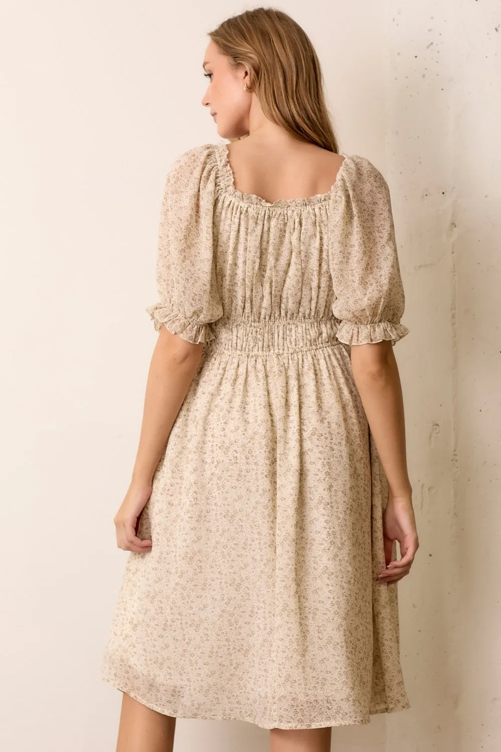 Cream Floral Square Neck Ruffle Accent Midi Dress sold by Pinkblush product image thumbnail 3