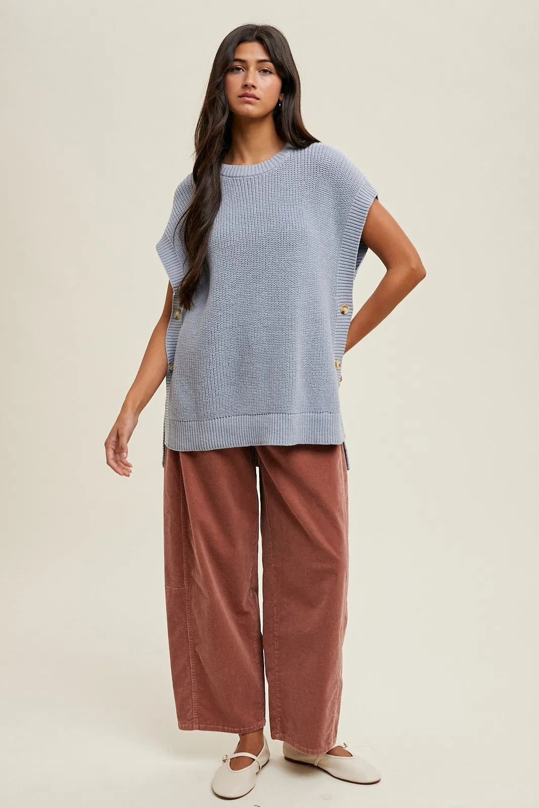 Blue Oversized Side Button Sweater Vest sold by Pinkblush product image thumbnail 4