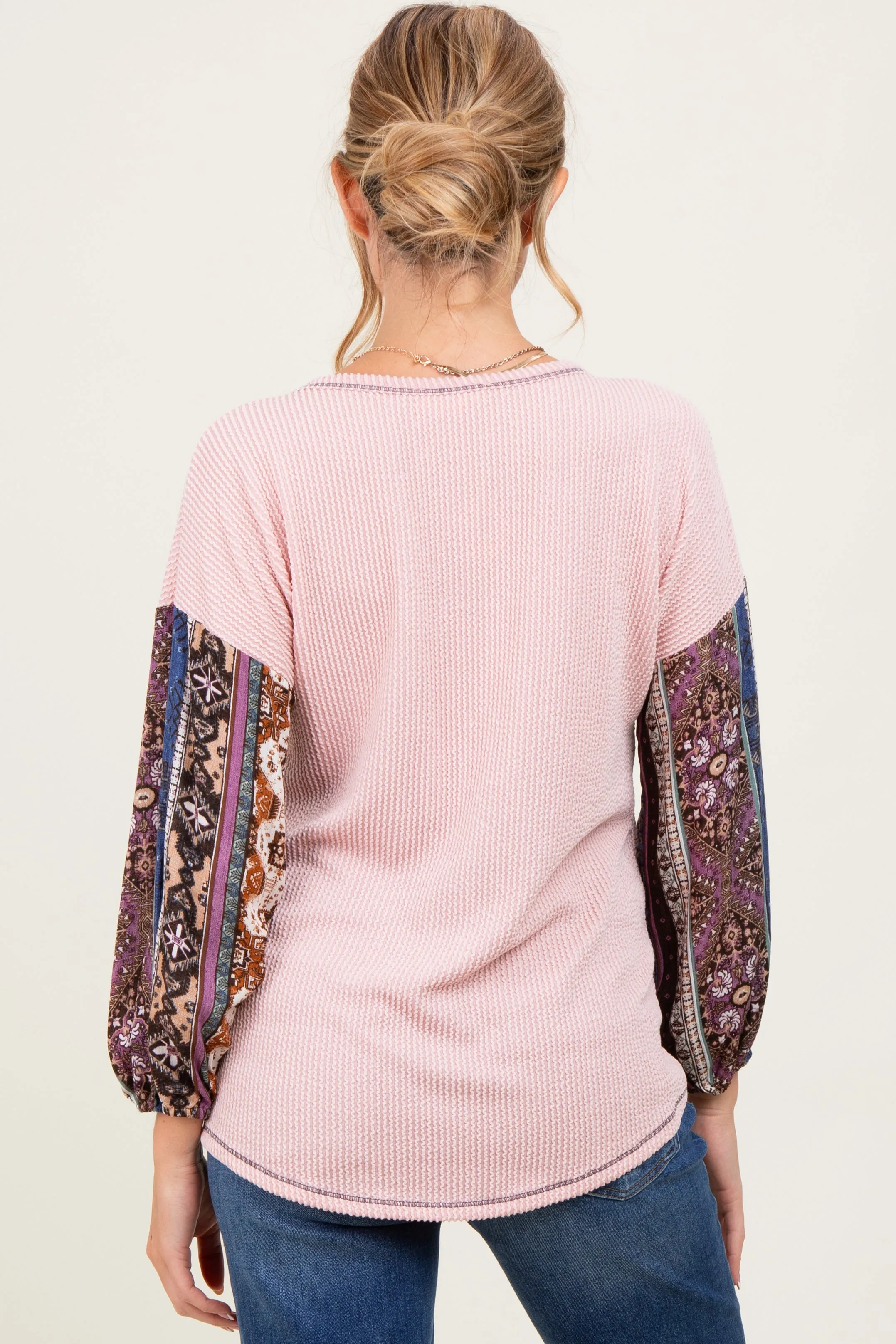 Light Pink Floral Ribbed Knit Colorblock Maternity Long Sleeve Top sold by Pinkblush product image thumbnail 4