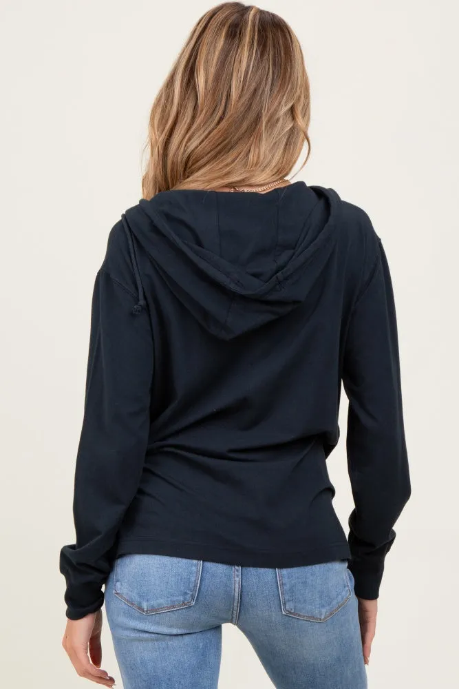 Navy Button Up Maternity Hooded Long Sleeve Top sold by Pinkblush product image thumbnail 4