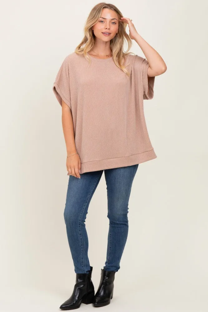Mocha Solid Ribbed Short Sleeve Oversized Tunic Top sold by Pinkblush product image thumbnail 2