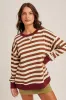 Brown Contrast Stripe Oversized Maternity Sweatshirt sold by Pinkblush