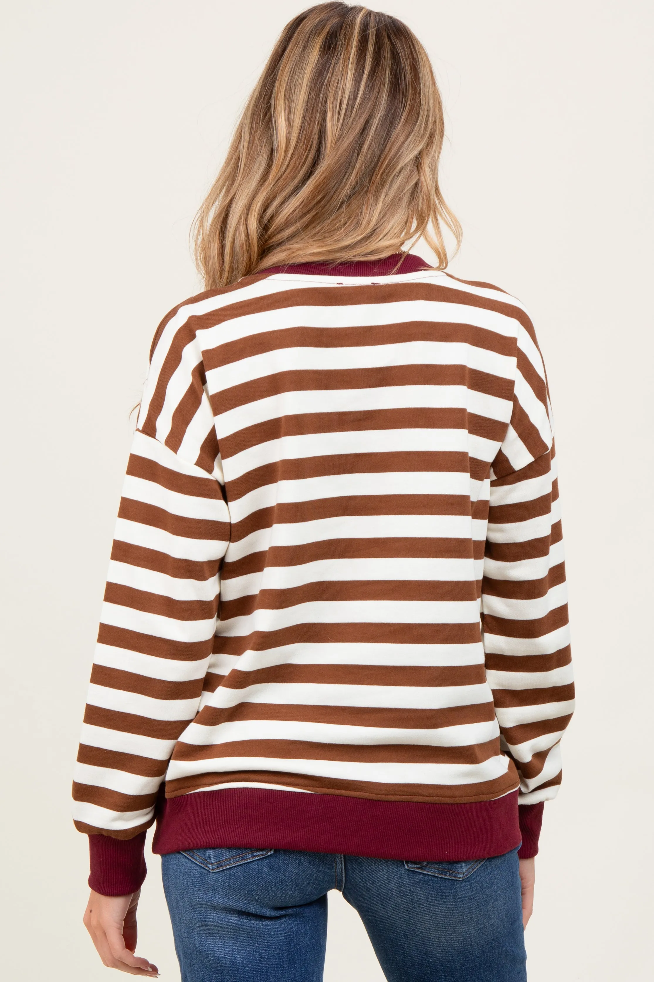 Brown Contrast Stripe Oversized Maternity Sweatshirt sold by Pinkblush product image thumbnail 3