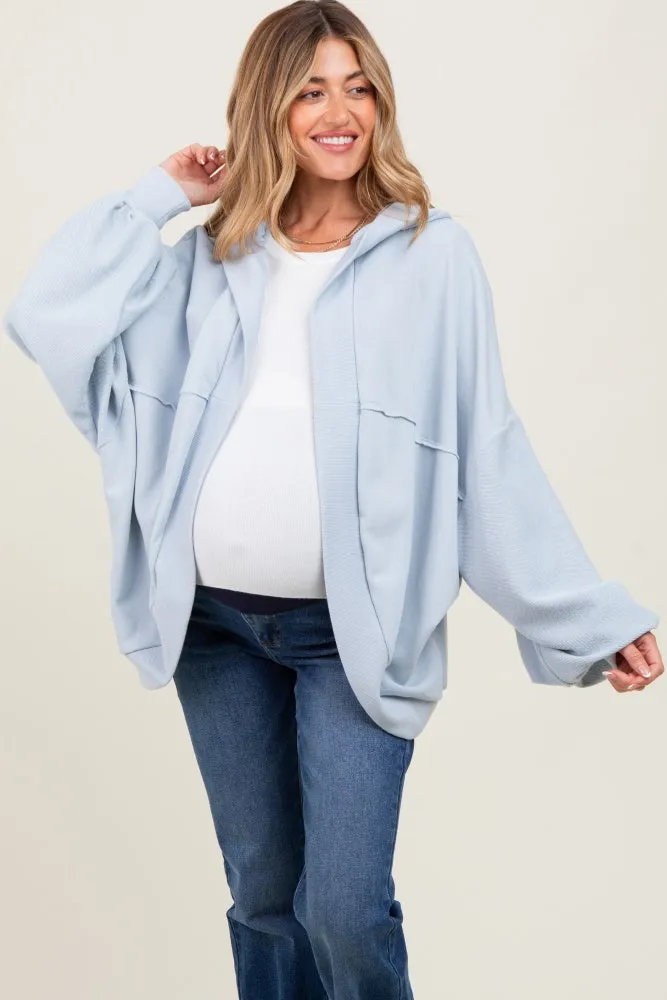 Light Blue Solid Terry Long Dolam Sleeve Vintage Maternity Hoodie sold by Pinkblush product image thumbnail 2