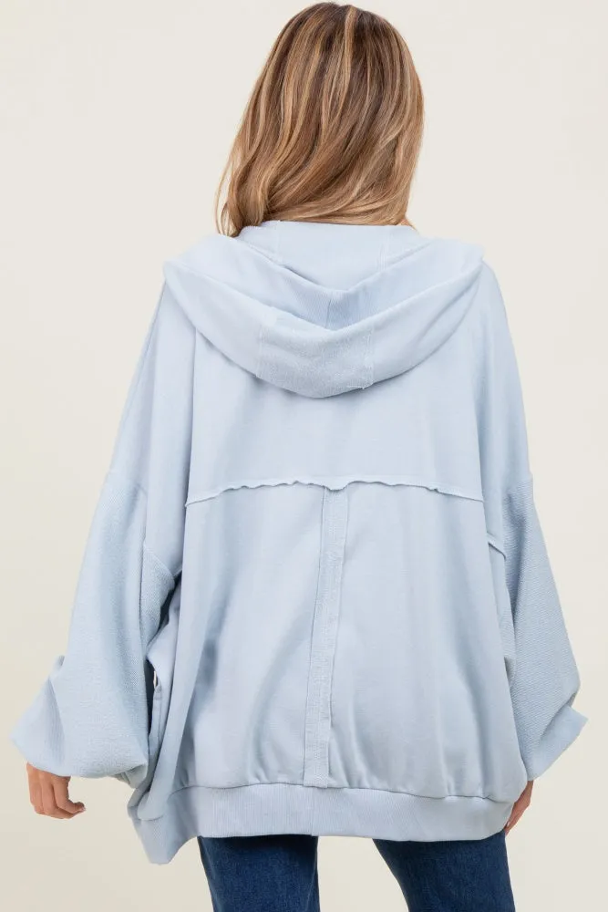 Light Blue Solid Terry Long Dolam Sleeve Vintage Maternity Hoodie sold by Pinkblush product image thumbnail 3