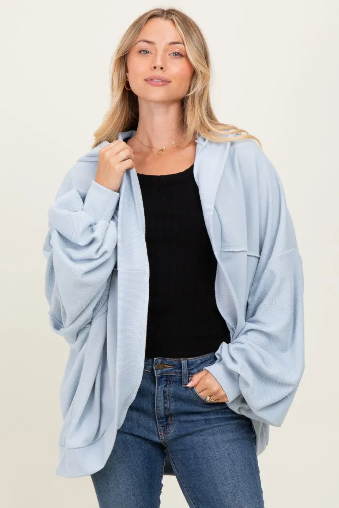 Light Blue Solid Terry Long Dolam Sleeve Vintage Maternity Hoodie sold by Pinkblush product image thumbnail 4