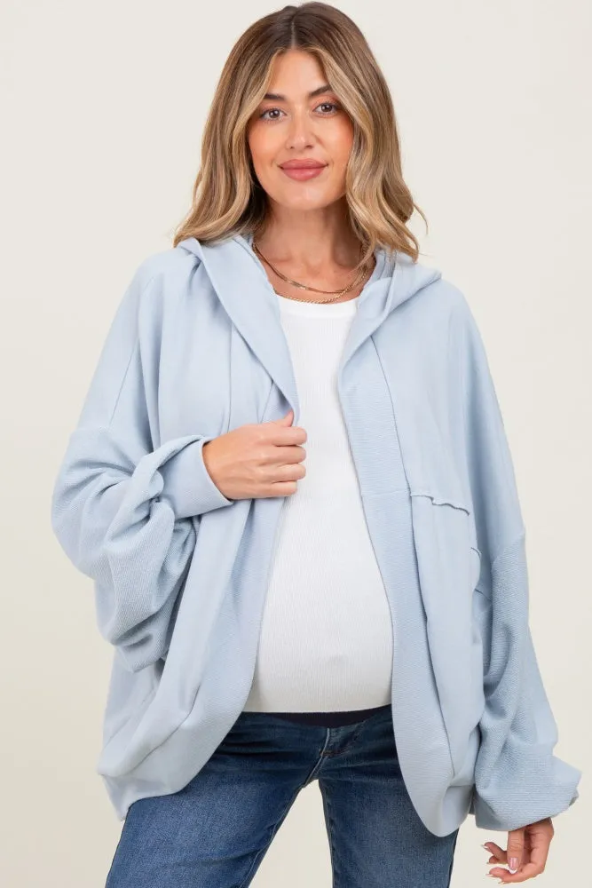 Light Blue Solid Terry Long Dolam Sleeve Vintage Maternity Hoodie sold by Pinkblush