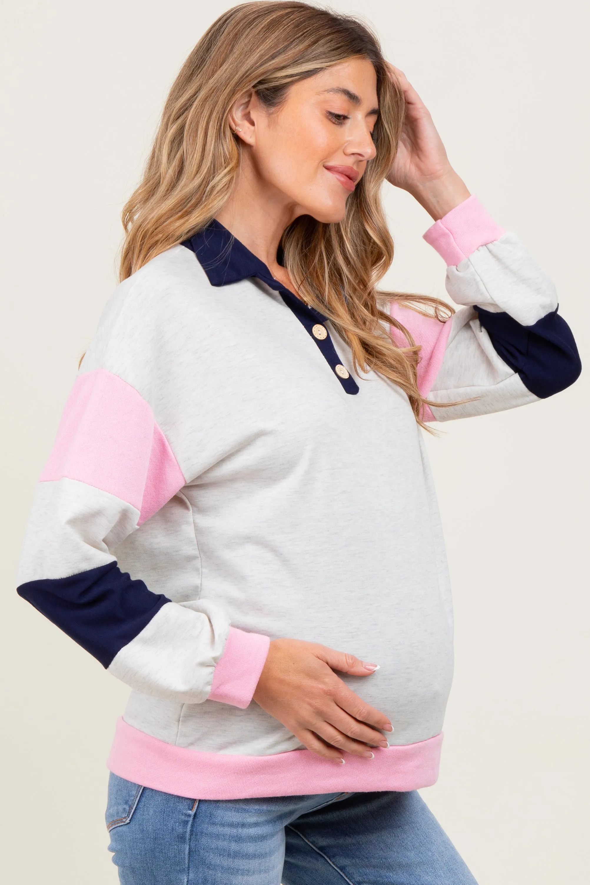 Navy Colorblock Collared Maternity Pullover sold by Pinkblush product image thumbnail 3