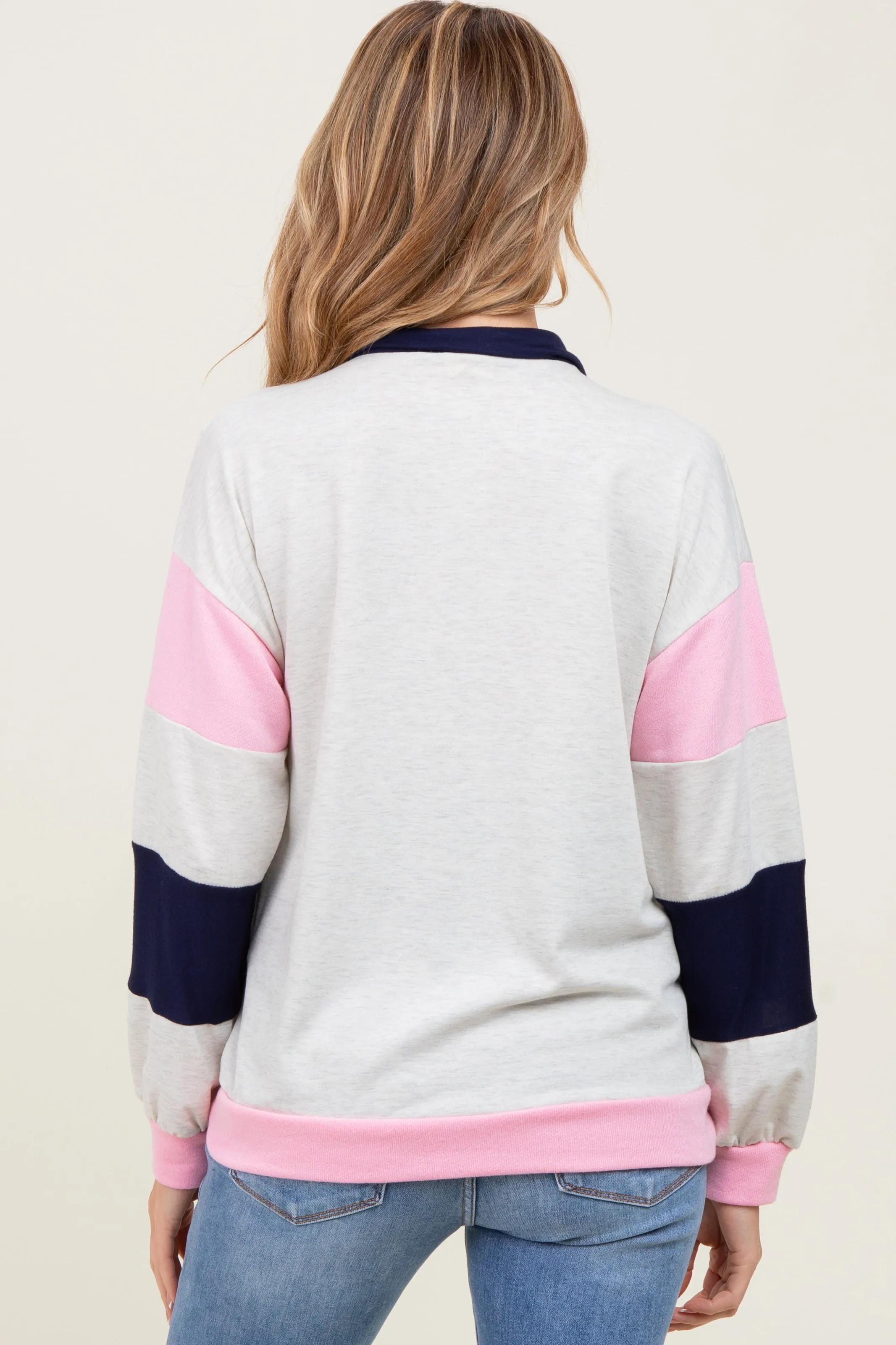 Navy Colorblock Collared Maternity Pullover sold by Pinkblush product image thumbnail 4