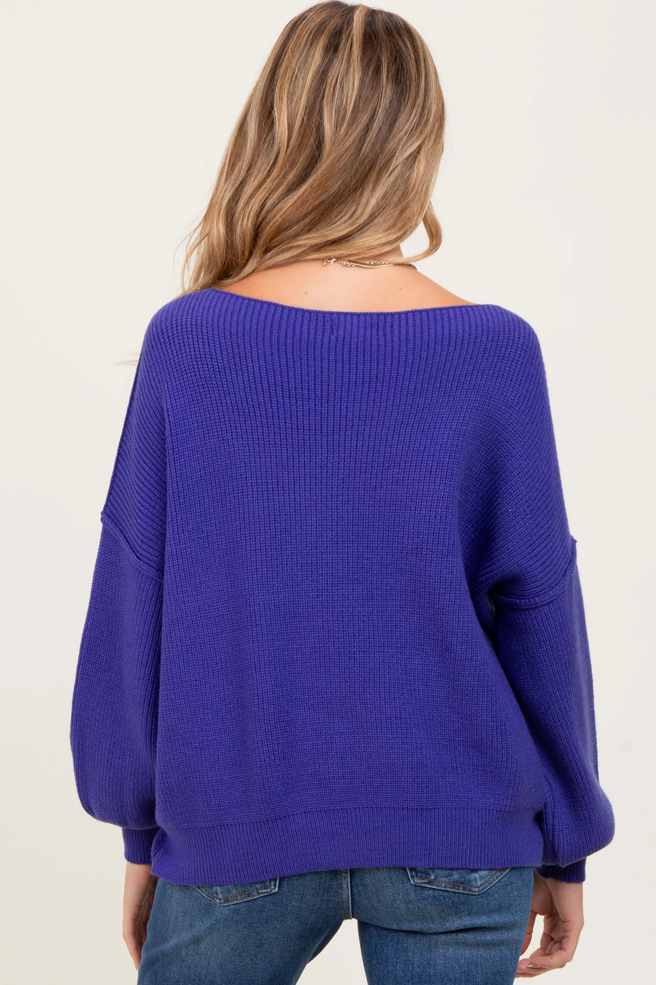 Royal Blue Balloon Sleeve Boat Neck Knit Maternity Sweater sold by Pinkblush product image thumbnail 4