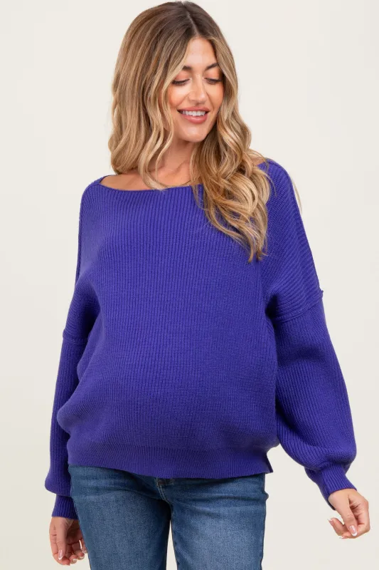 Royal Blue Balloon Sleeve Boat Neck Knit Maternity Sweater sold by Pinkblush