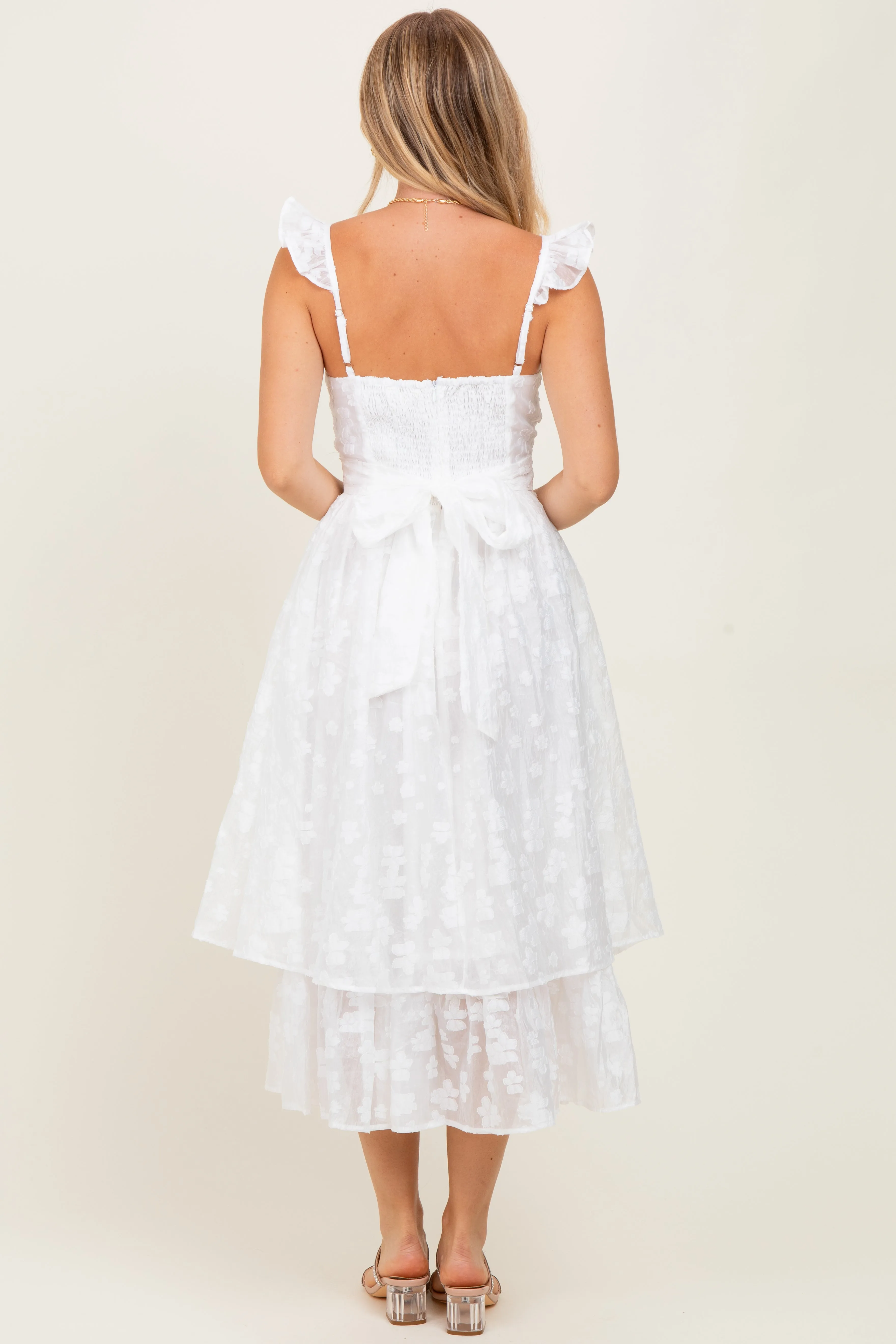 White Embroidered Twist Front Cutout Midi Dress sold by Pinkblush product image thumbnail 4