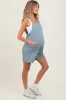 Light Blue Solid Ribbed V-Neck Sleeveless Front Pocket Maternity Romper sold by Pinkblush