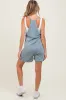 Light Blue Solid Ribbed V-Neck Sleeveless Front Pocket Maternity Romper sold by Pinkblush