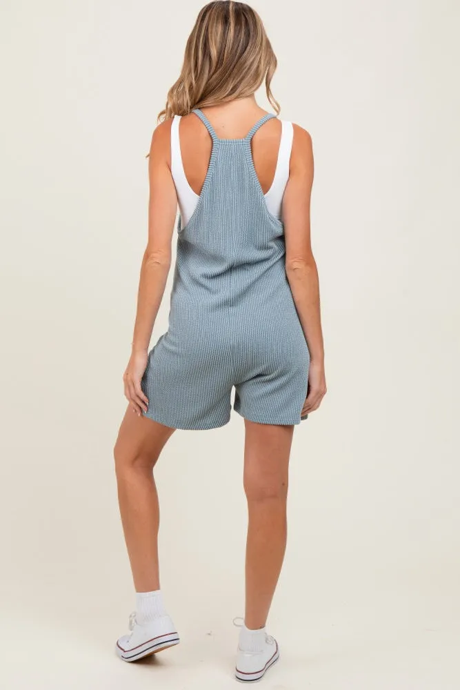 Light Blue Solid Ribbed V-Neck Sleeveless Front Pocket Maternity Romper sold by Pinkblush product image thumbnail 4