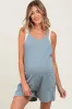 Light Blue Solid Ribbed V-Neck Sleeveless Front Pocket Maternity Romper sold by Pinkblush