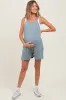 Light Blue Solid Ribbed V-Neck Sleeveless Front Pocket Maternity Romper sold by Pinkblush