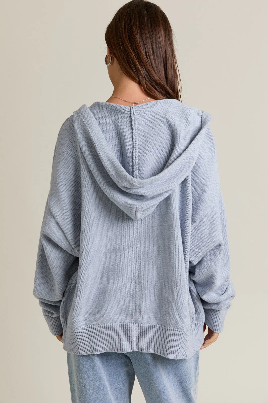 Light Blue Oversized Sweater Knit Hoodie sold by Pinkblush product image thumbnail 4