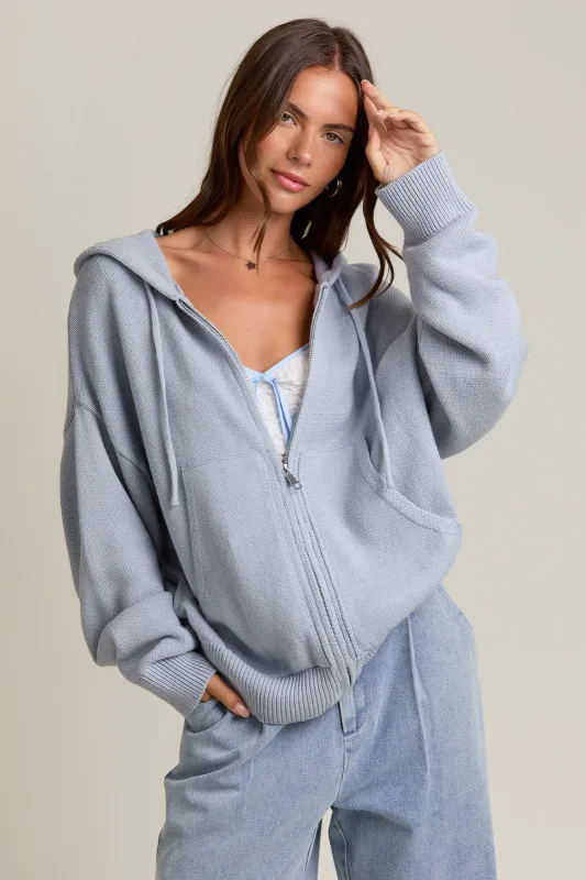 Light Blue Oversized Sweater Knit Hoodie sold by Pinkblush