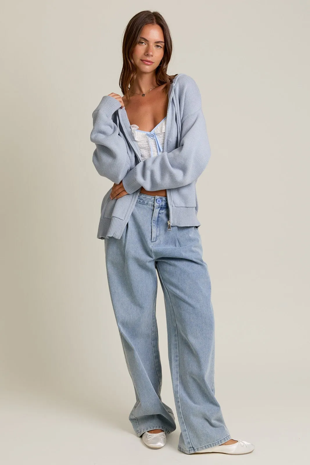 Light Blue Oversized Sweater Knit Hoodie sold by Pinkblush product image thumbnail 5