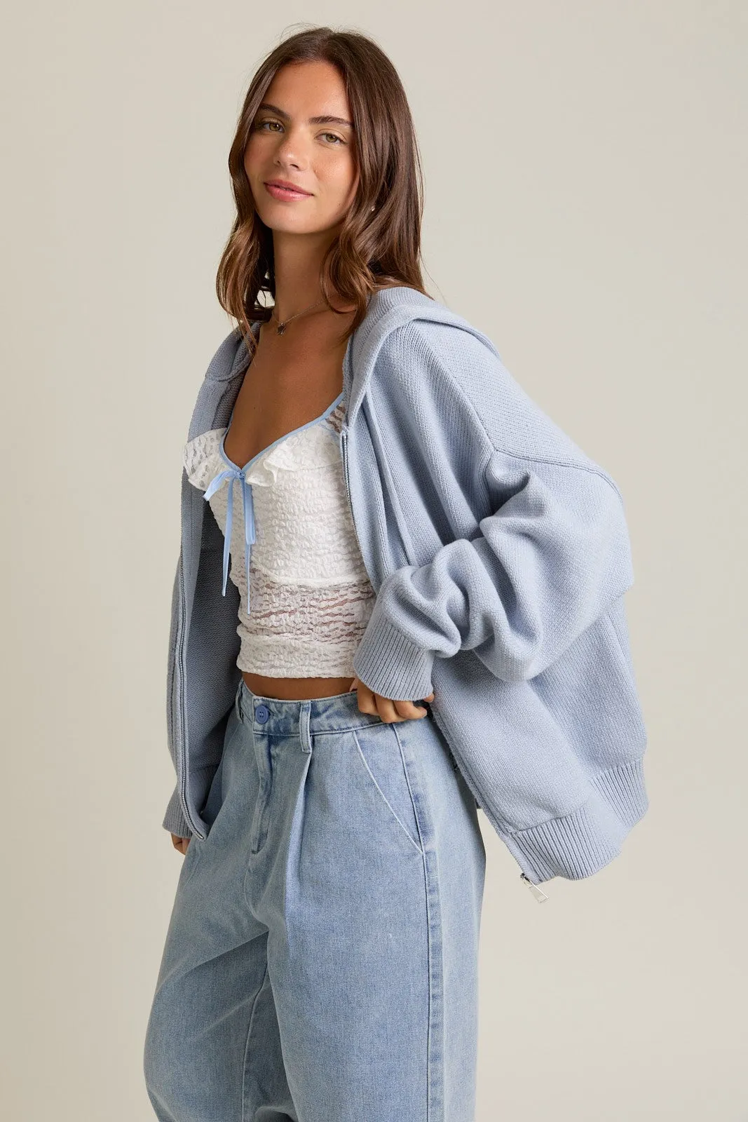 Light Blue Oversized Sweater Knit Hoodie sold by Pinkblush product image thumbnail 3