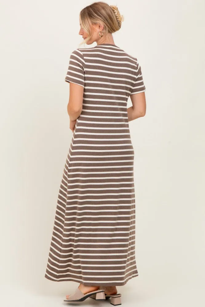 Brown Striped Short Sleeve Midi Dress sold by Pinkblush product image thumbnail 4