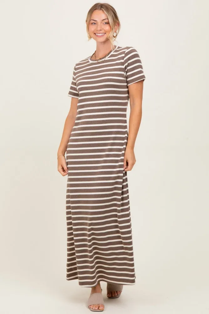 Brown Striped Short Sleeve Midi Dress sold by Pinkblush product image thumbnail 2
