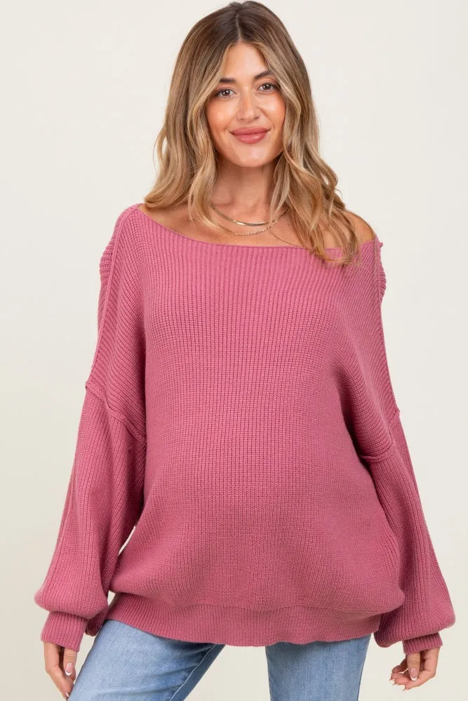 Mauve Balloon Sleeve Boat Neck Knit Maternity Sweater sold by Pinkblush product image thumbnail 2