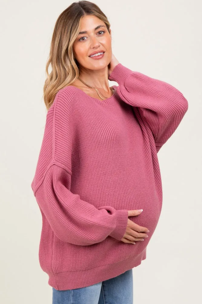 Mauve Balloon Sleeve Boat Neck Knit Maternity Sweater sold by Pinkblush product image thumbnail 3