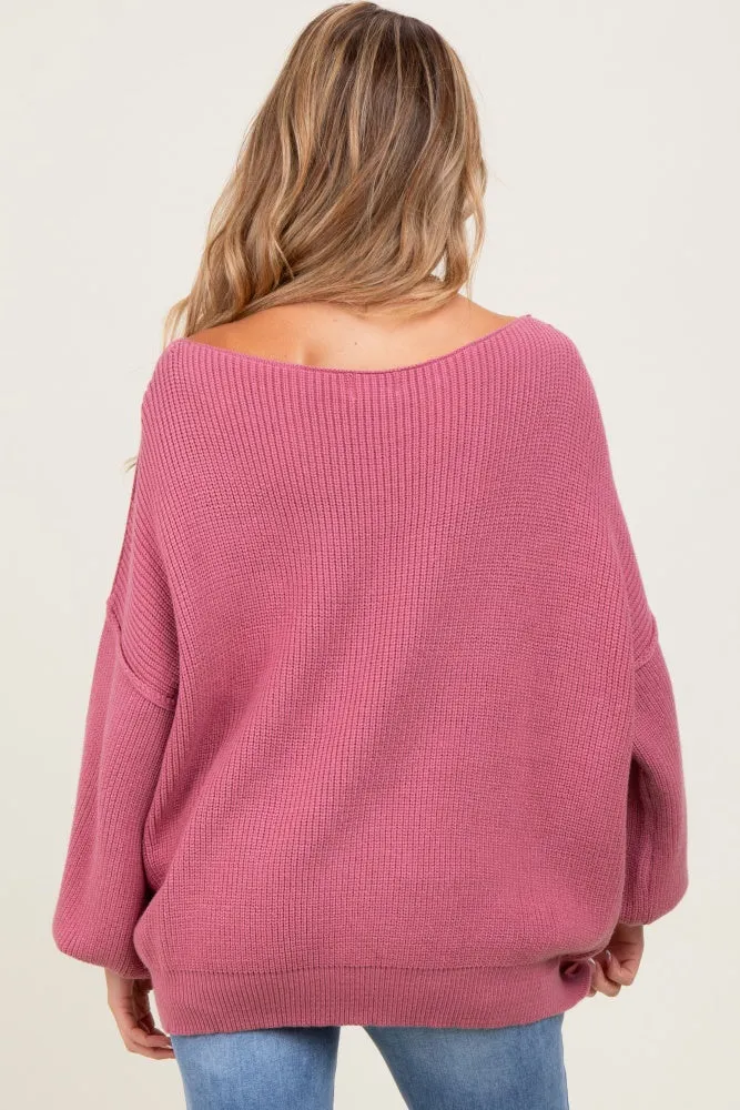 Mauve Balloon Sleeve Boat Neck Knit Maternity Sweater sold by Pinkblush product image thumbnail 4