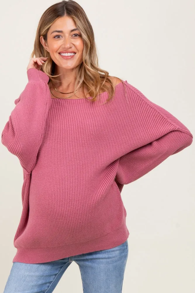 Mauve Balloon Sleeve Boat Neck Knit Maternity Sweater sold by Pinkblush
