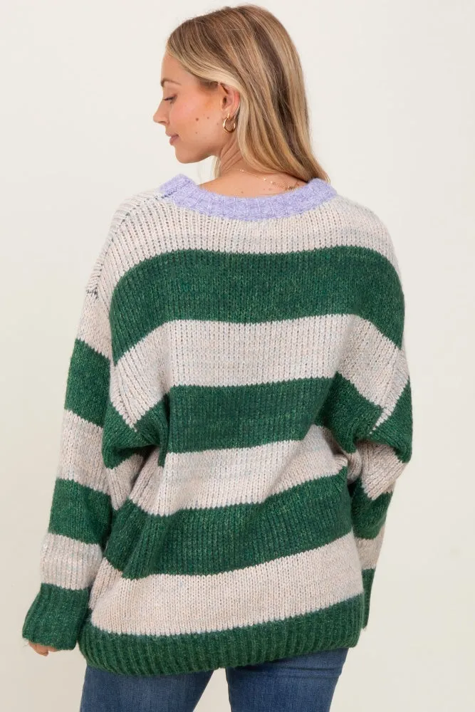 Green Wide Stripe Chunky Knit Sweater sold by Pinkblush product image thumbnail 4