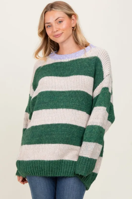 Green Wide Stripe Chunky Knit Sweater sold by Pinkblush
