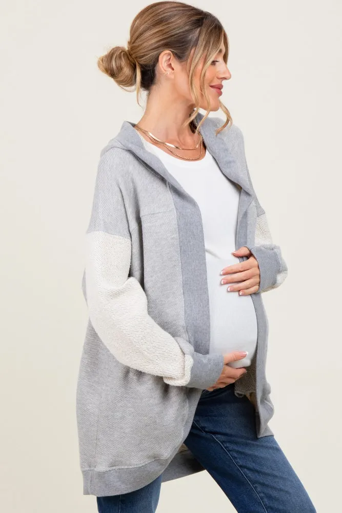 Heather Grey Terry Relaxed Fit Hooded Maternity Cardigan sold by Pinkblush product image thumbnail 2