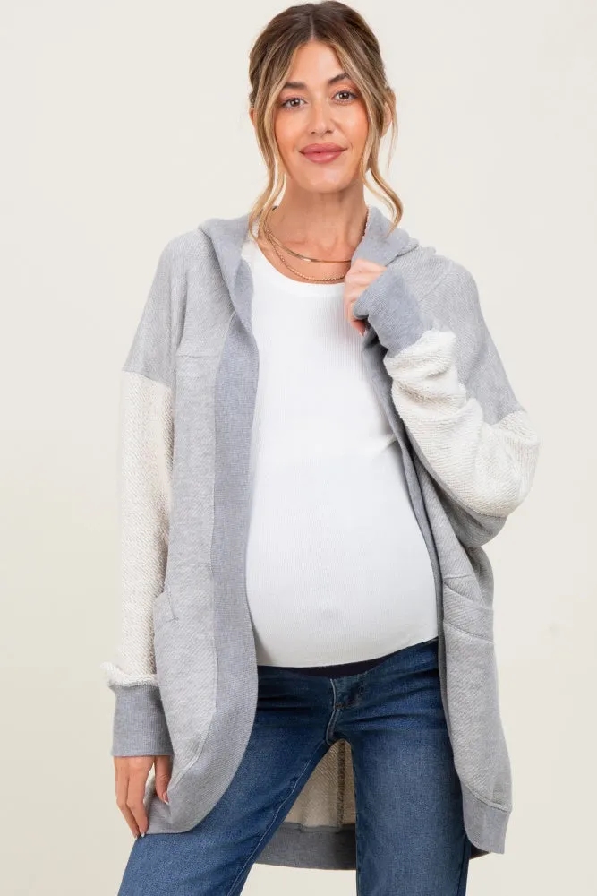 Heather Grey Terry Relaxed Fit Hooded Maternity Cardigan sold by Pinkblush