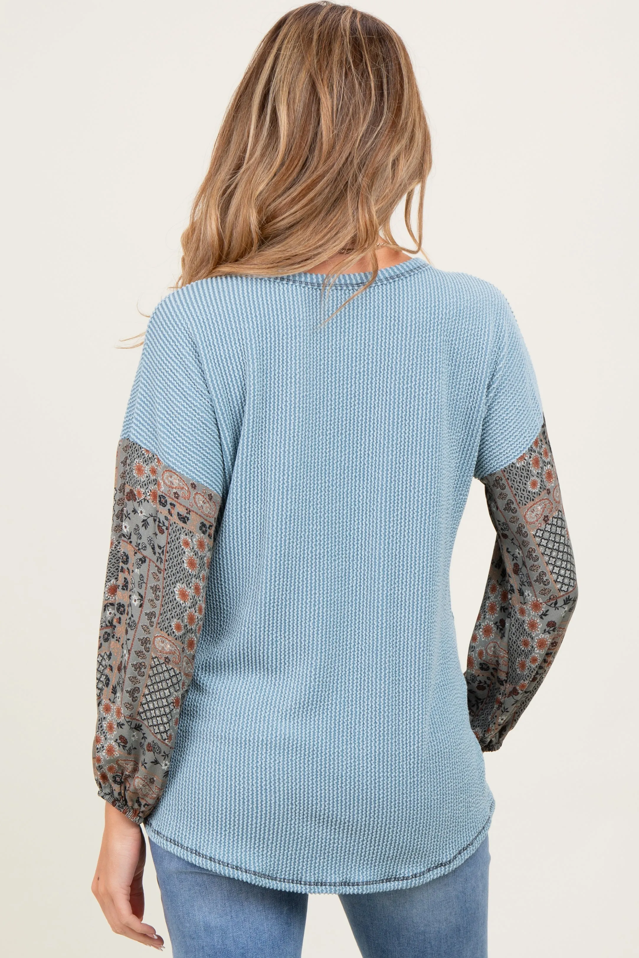 Light Blue Floral Ribbed Colorblock Maternity Long Sleeve sold by Pinkblush product image thumbnail 3