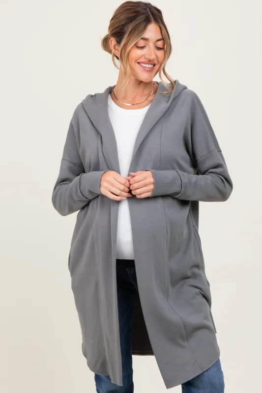Grey Hooded Long Maternity Cardigan sold by Pinkblush